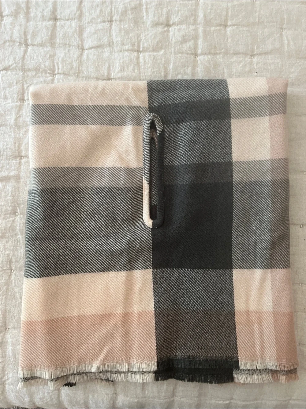 J. Crew Blush and Gray Plaid Wrap Cape